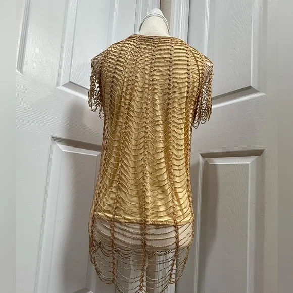 Vintage Gold Mesh Golden Beaded Overlay size L - Picture 7 of 11
